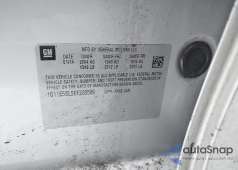 2014 Chevrolet Malibu 2Lt z USA, uszkodzony, nr VIN 1G11E5SL5EF208589